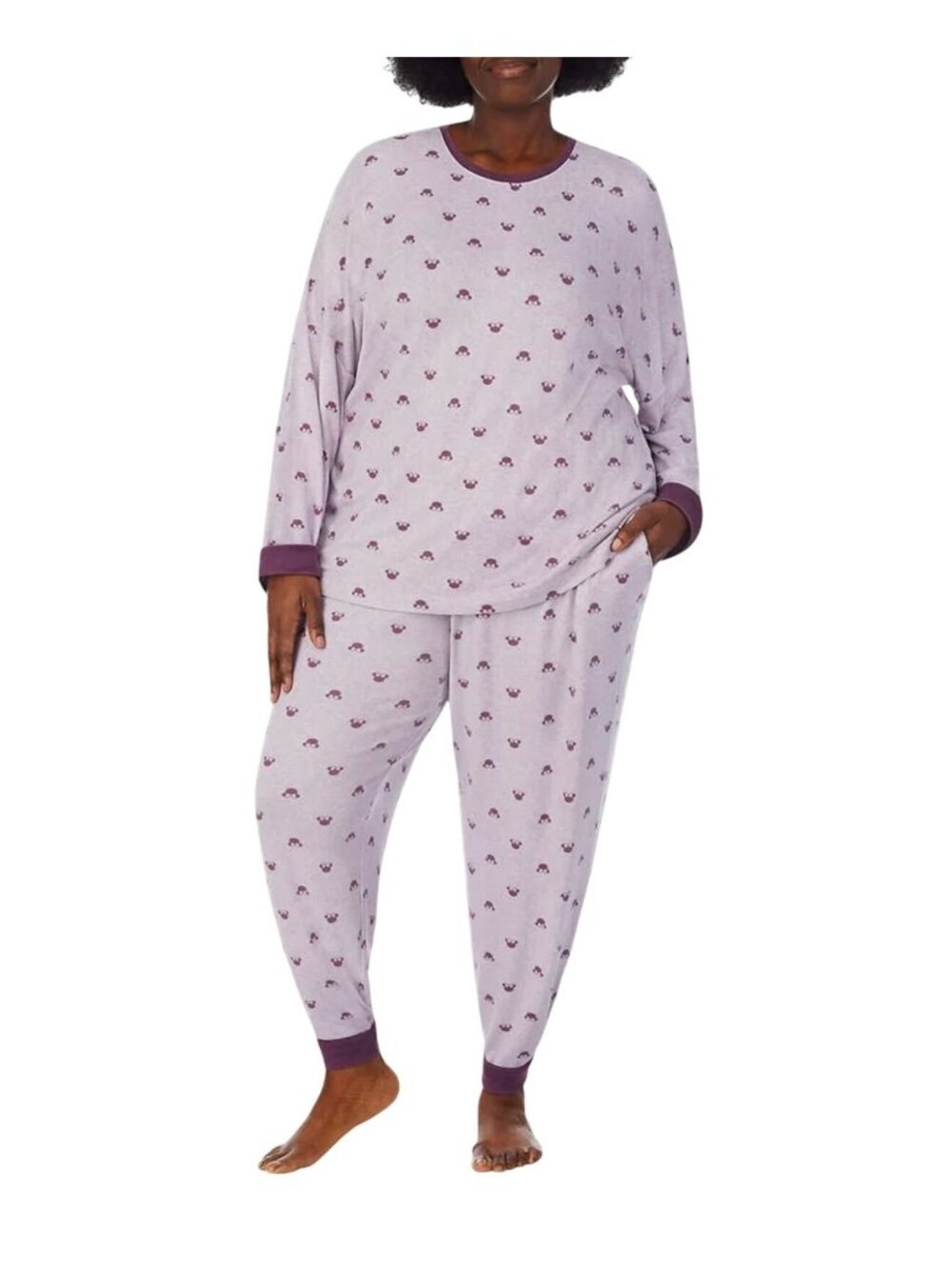 Disney Womens Plus Size Cozy Minie Mouse Print Pajama Set Light Purple XX-Large